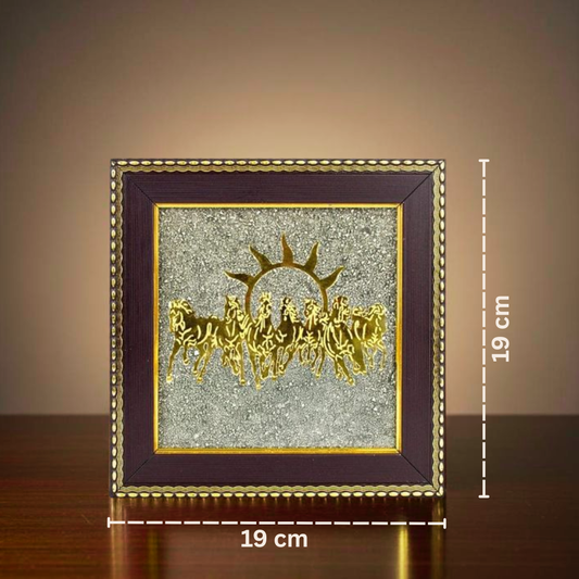 7 Horses Raw Pyrite Frame for Success & Wealth | Vastu-Approved Seven Horses with Natural Pyrite Stones for Career Growth