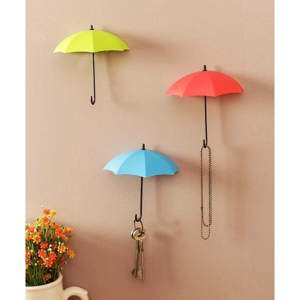 0486_3pcs/set Cute Umbrella Wall Mount Key Holder Wall Hook Hanger Organizer Durable Wall hooks bathroom kitchen Umbrella Wall Hook - DeoDap