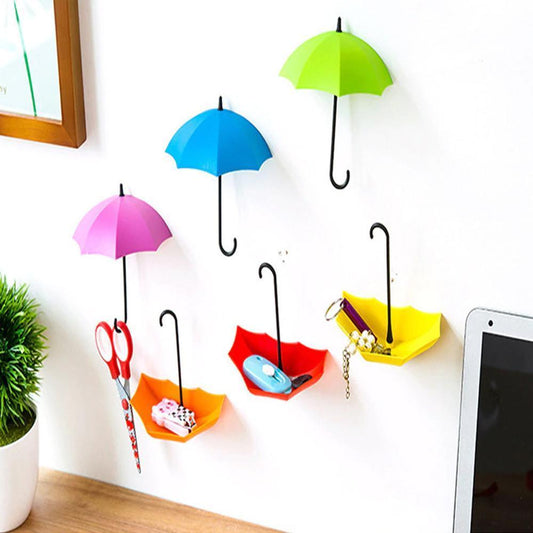 0486_3pcs/set Cute Umbrella Wall Mount Key Holder Wall Hook Hanger Organizer Durable Wall hooks bathroom kitchen Umbrella Wall Hook - DeoDap