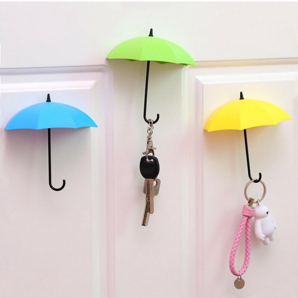0486_3pcs/set Cute Umbrella Wall Mount Key Holder Wall Hook Hanger Organizer Durable Wall hooks bathroom kitchen Umbrella Wall Hook - DeoDap
