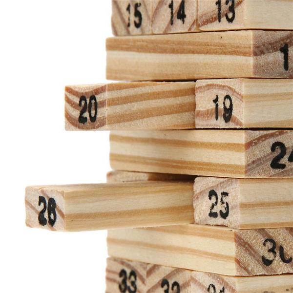1911 54 Pcs Blocks 4 Dices Wooden Tumbling Stacking Building - DeoDap