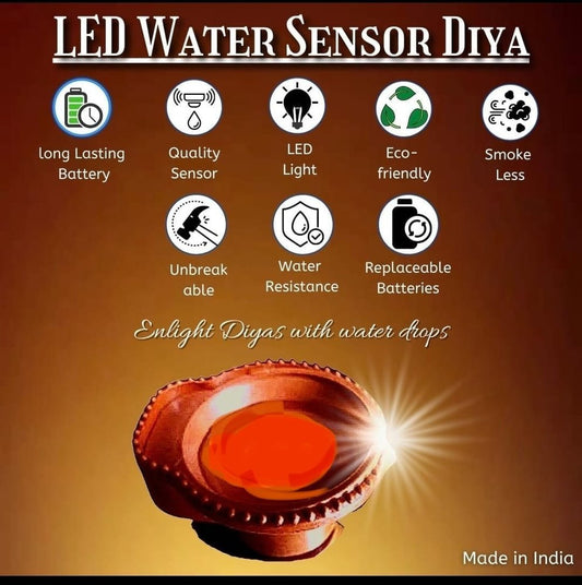 “LED Water Sensor Diya | Flameless Decorative Lights for Pooja & Festivals”