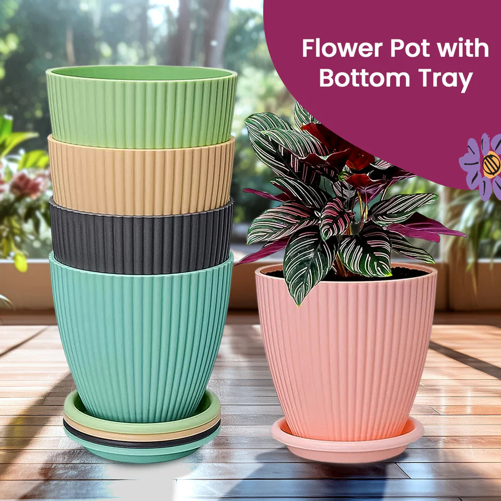 Plastic Flower Pot Set – 5 Durable Planters with Trays