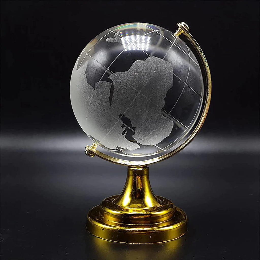 Crystal World Globe with Golden Stand for Desk Decor