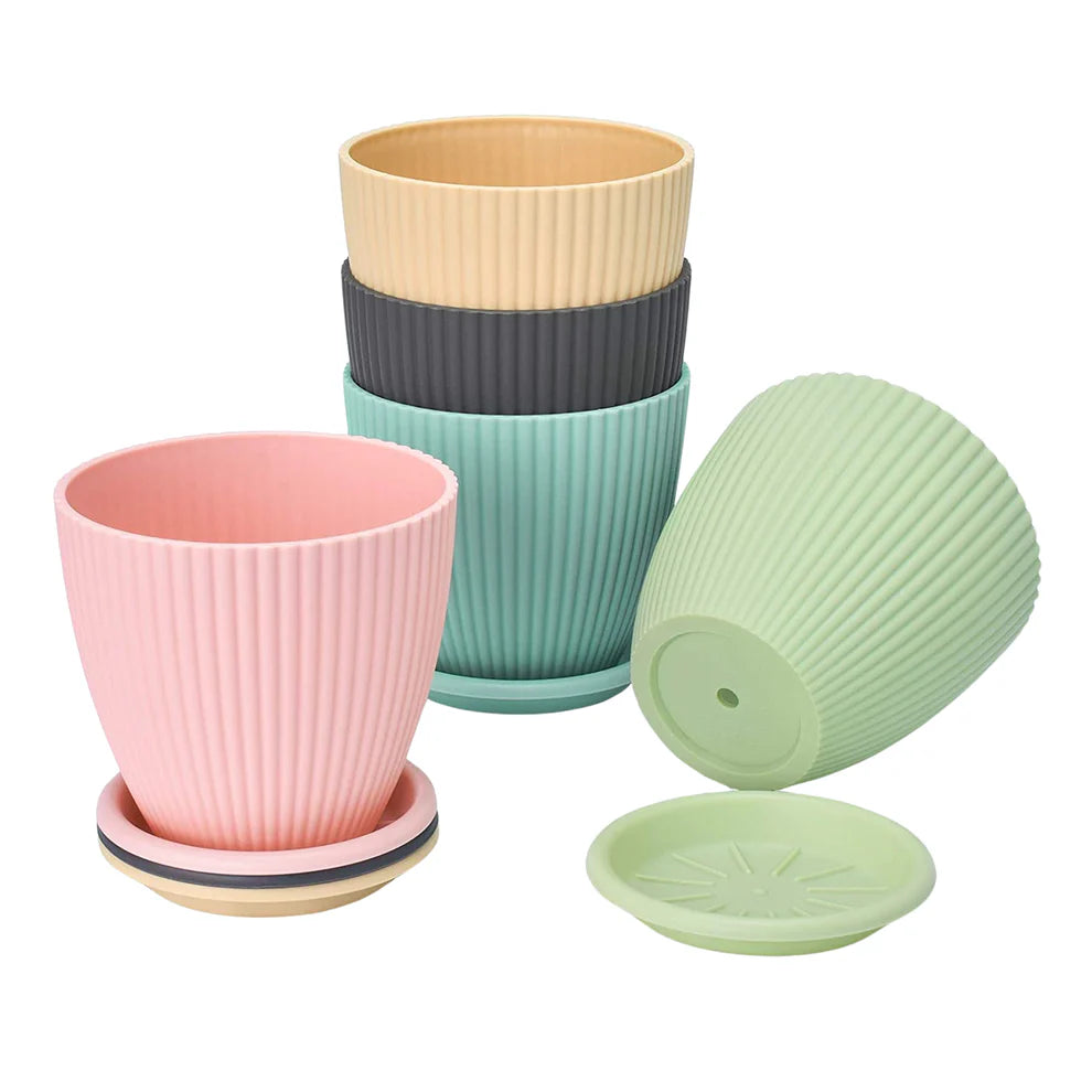 Plastic Flower Pot Set – 5 Durable Planters with Trays