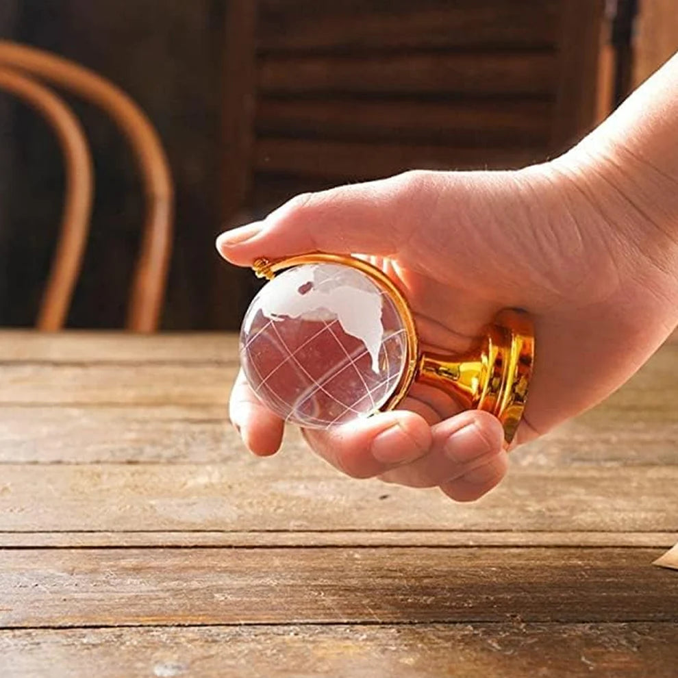 Crystal World Globe with Golden Stand for Desk Decor