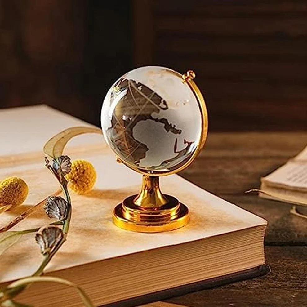 Crystal World Globe with Golden Stand for Desk Decor