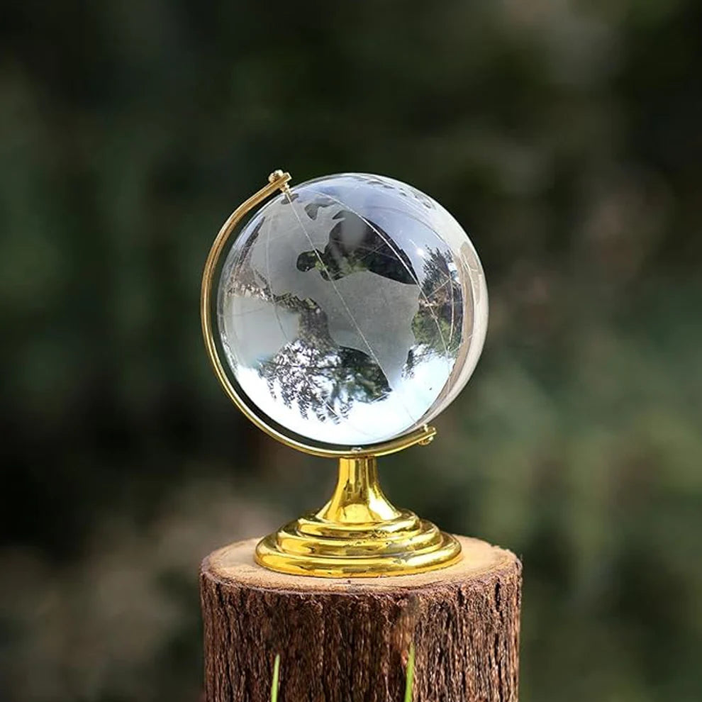 Crystal World Globe with Golden Stand for Desk Decor