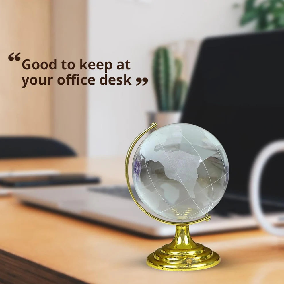 Crystal World Globe with Golden Stand for Desk Decor