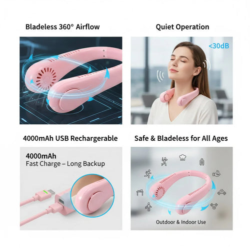 Bladeless Neck Fan – USB Rechargeable & Hands-Free