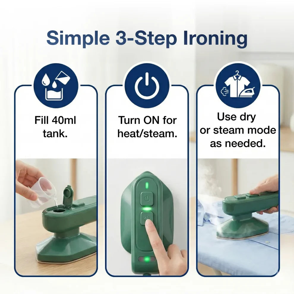 Portable Steam Iron – 2-in-1 Travel Garment Steamer