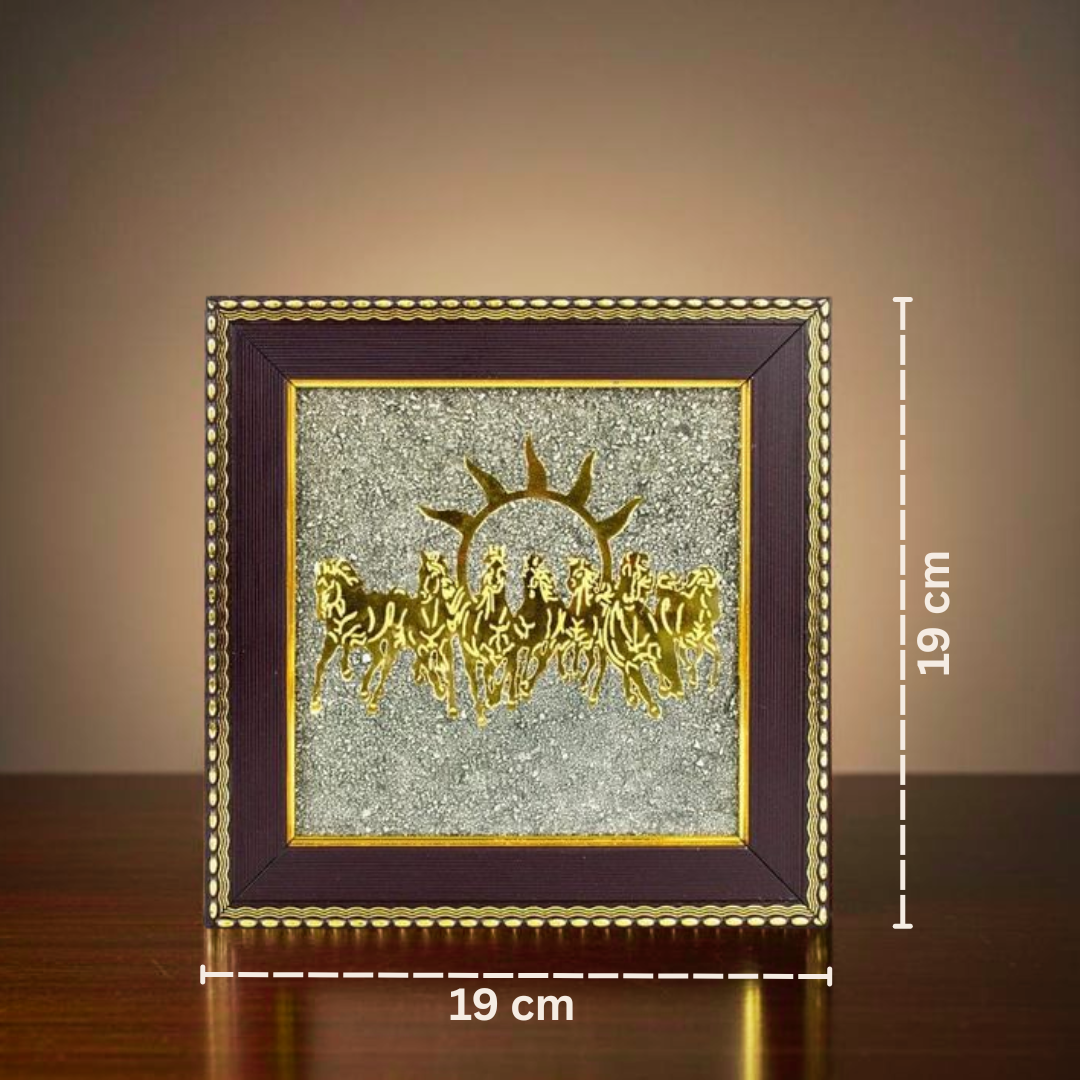 7 Horses Raw Pyrite Frame for Success & Wealth | Vastu-Approved Seven Horses with Natural Pyrite Stones for Career Growth