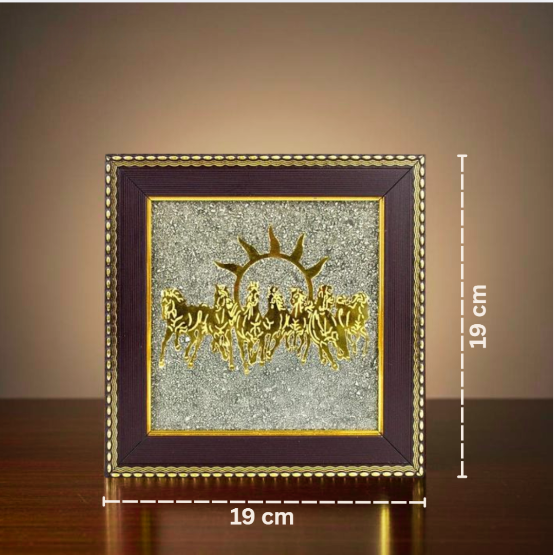 Vyappar Vridhi Raw Pyrite Frame & 7 Horses Frame Combo – Vastu Wealth & Prosperity Decor
