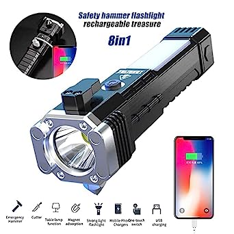 Indo Glow Rechargeable LED Torch – Emergency Hammer & Glass Cutter