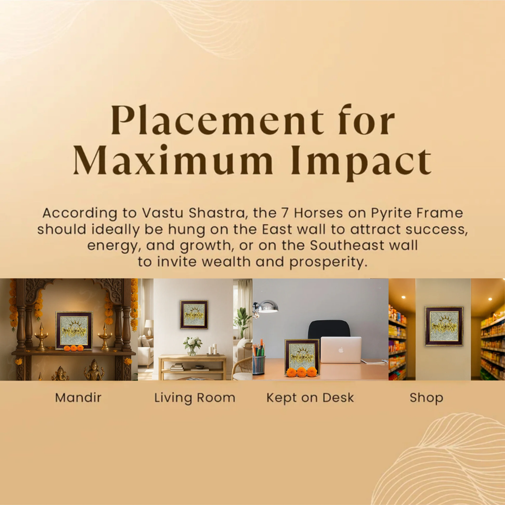7 Horses Raw Pyrite Frame for Success & Wealth | Vastu-Approved Seven Horses with Natural Pyrite Stones for Career Growth