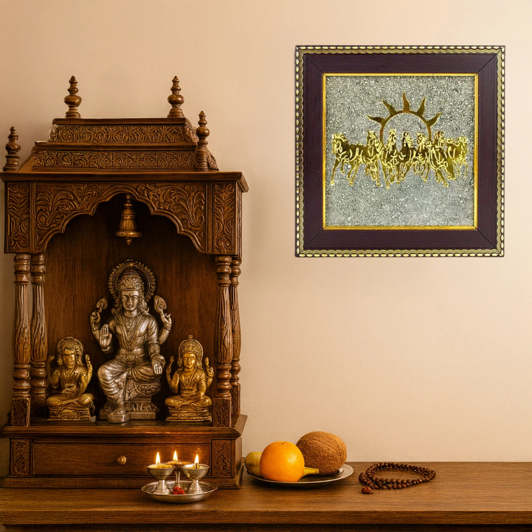 7 Horses Raw Pyrite Frame for Success & Wealth | Vastu-Approved Seven Horses with Natural Pyrite Stones for Career Growth