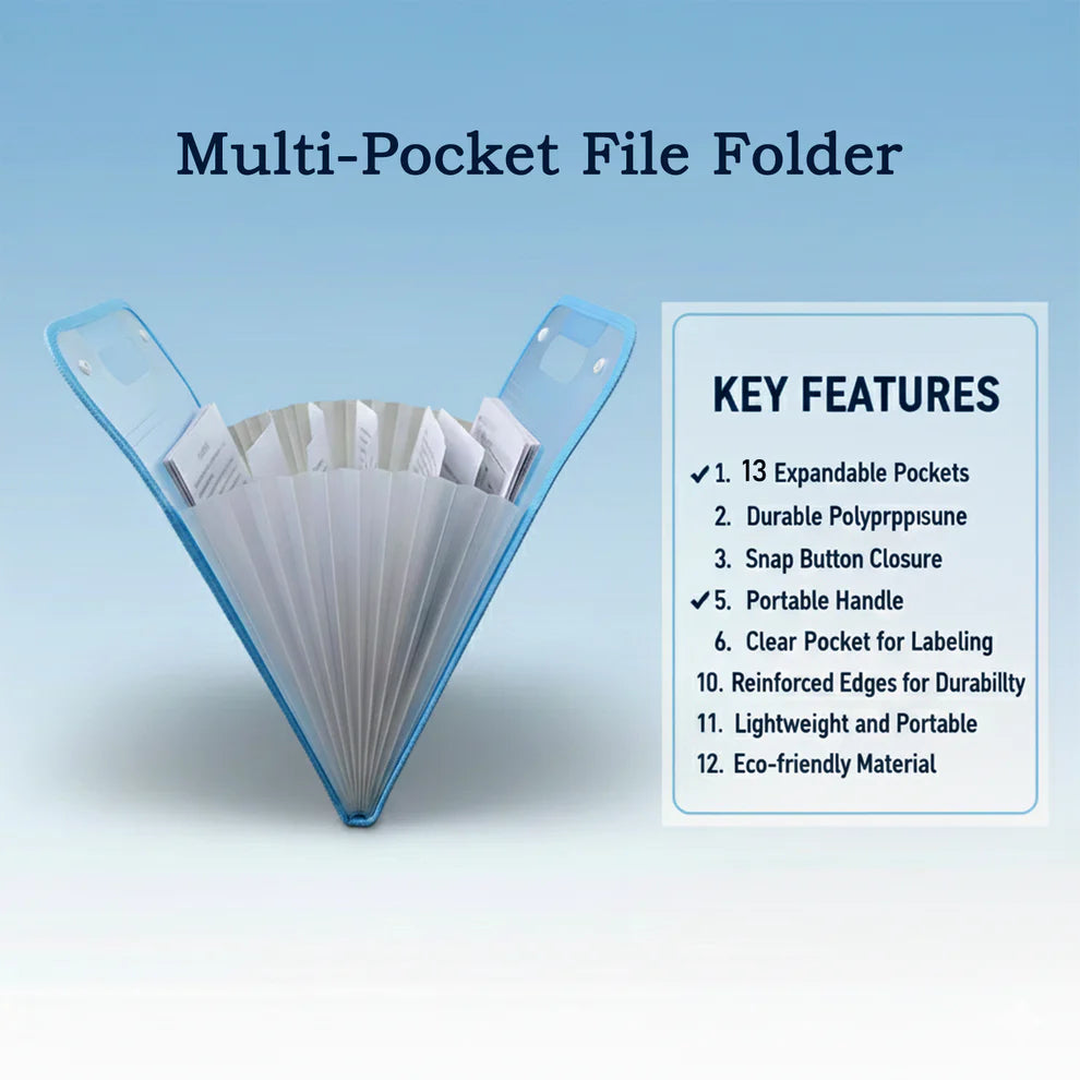 13 Pocket Document File Folder – Expanding Plastic with Handle