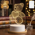 3D Teddy Bear Night Lamp with Heart – LED Illusion Table Lamp