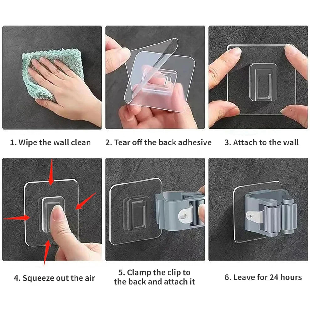 Mop & Broom Holder Clip – Strong Self-Adhesive Wall Mount