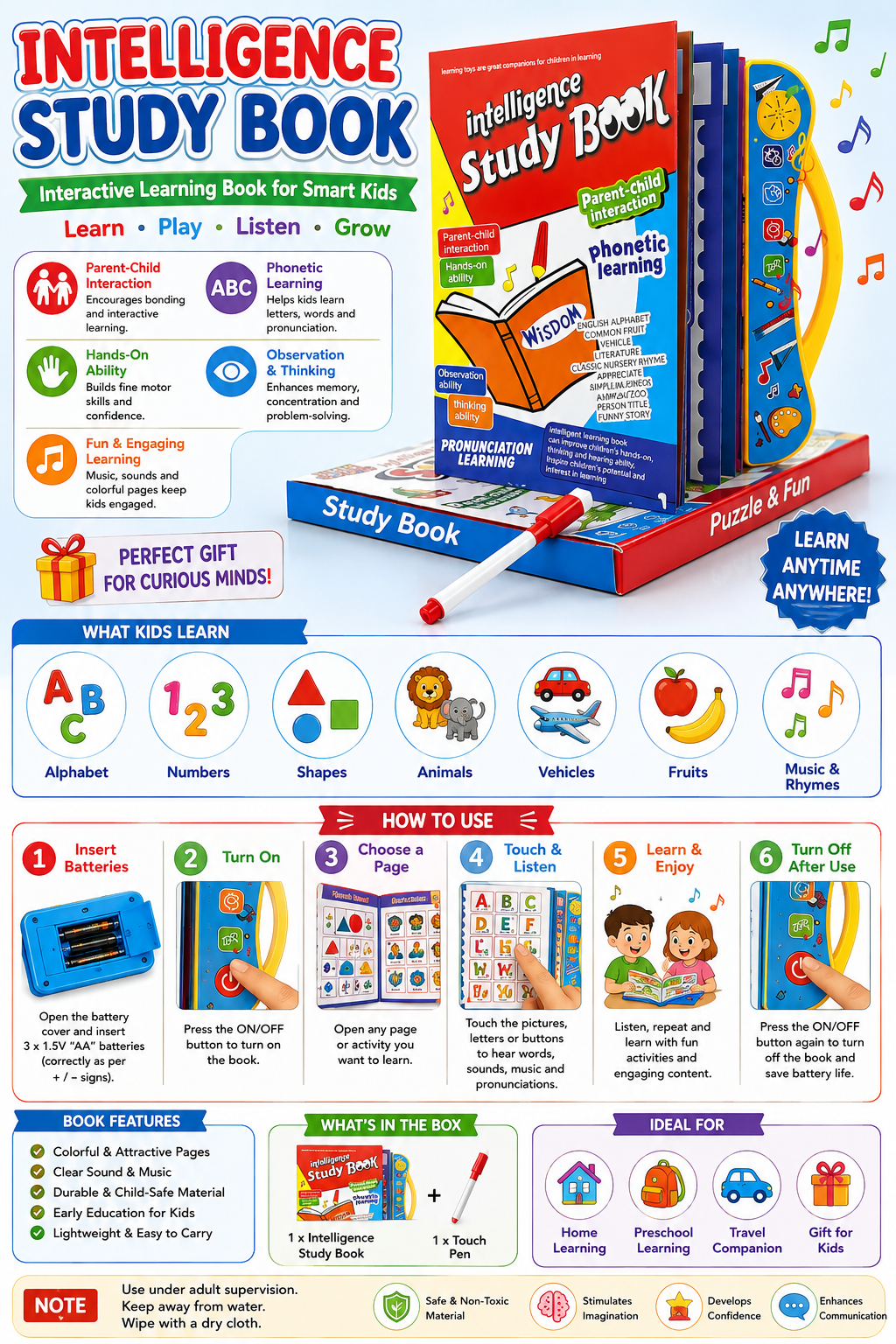 Kids Learning Book – Interactive Musical Alphabets & Numbers