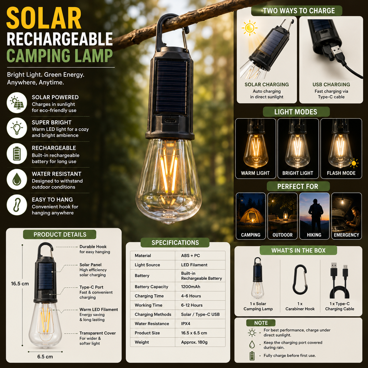 Solar Rechargeable Camping Lamp – Eco-Friendly & Portable Lighting