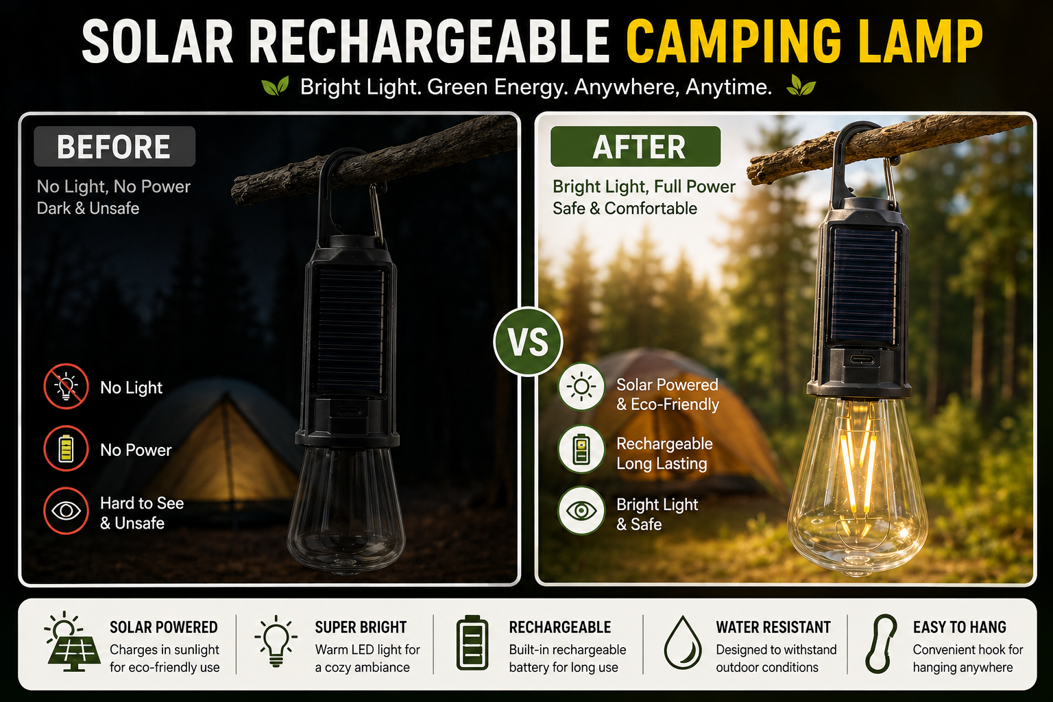 Solar Rechargeable Camping Lamp – Eco-Friendly & Portable Lighting