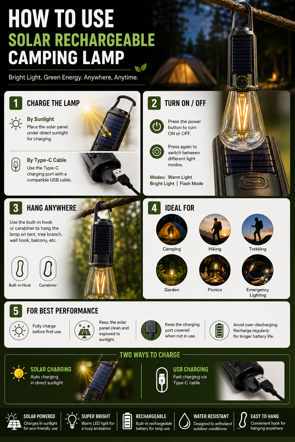 Solar Rechargeable Camping Lamp – Eco-Friendly & Portable Lighting