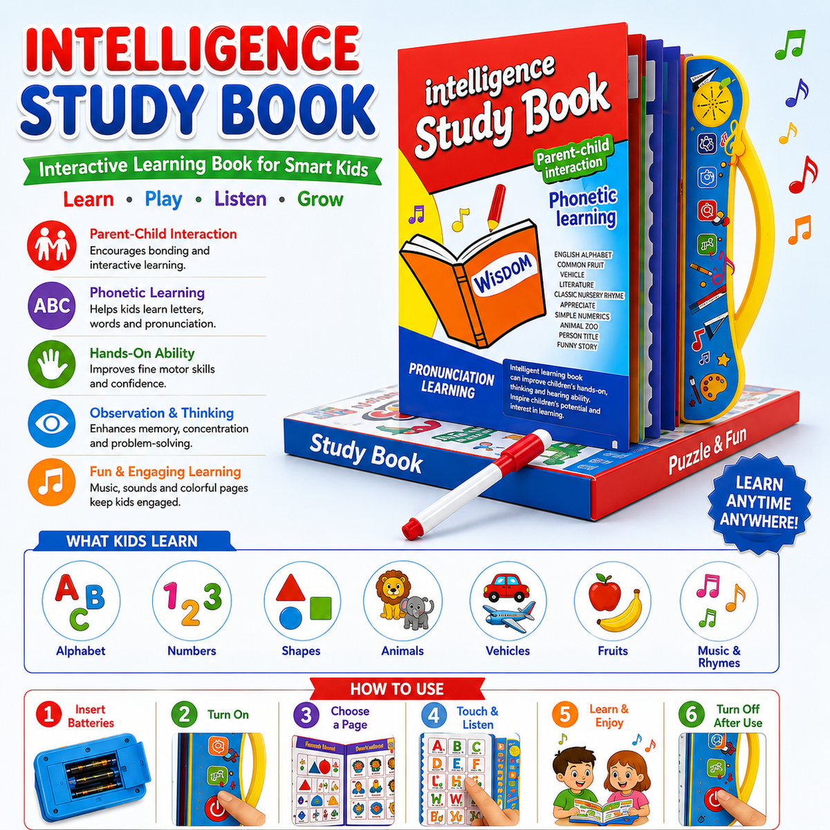 Kids Learning Book – Interactive Musical Alphabets & Numbers