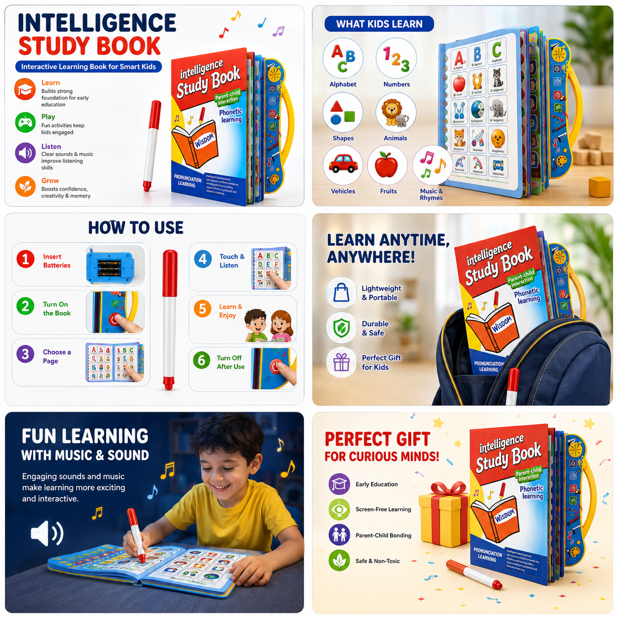 Kids Learning Book – Interactive Musical Alphabets & Numbers