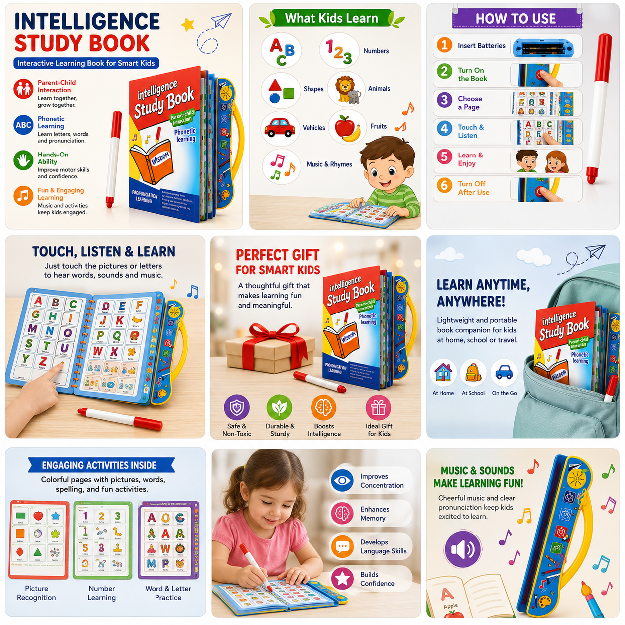 Kids Learning Book – Interactive Musical Alphabets & Numbers