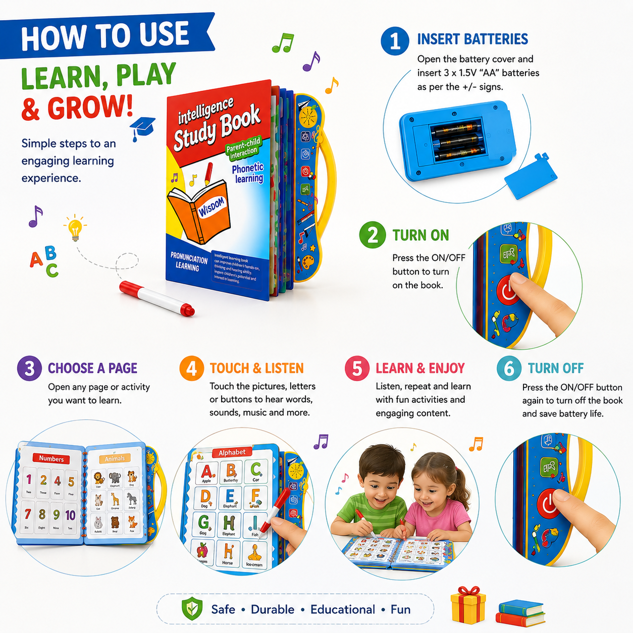 Kids Learning Book – Interactive Musical Alphabets & Numbers