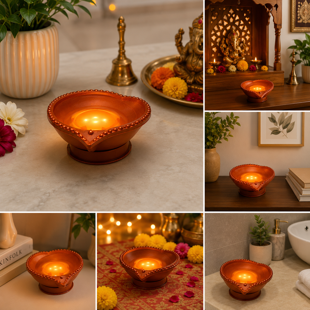 “LED Water Sensor Diya  | Flameless Decorative Lights for Pooja & Festivals”