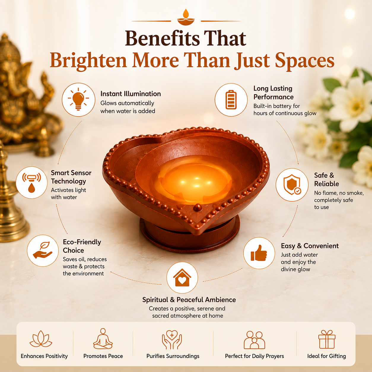 “LED Water Sensor Diya  | Flameless Decorative Lights for Pooja & Festivals”