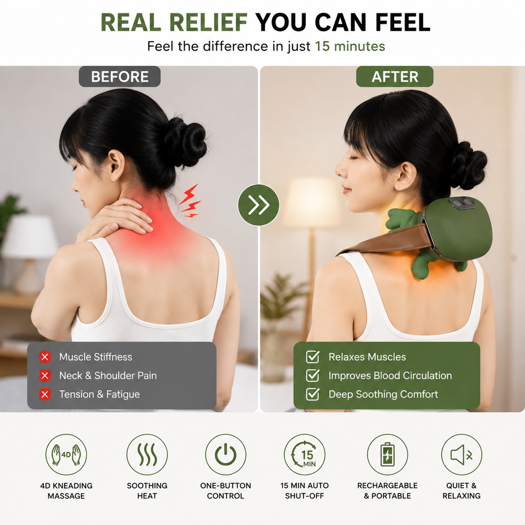 Neck & Shoulder Massager – Rechargeable Kneading with Heat Therapy