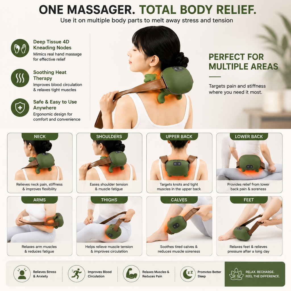 Neck & Shoulder Massager – Rechargeable Kneading with Heat Therapy