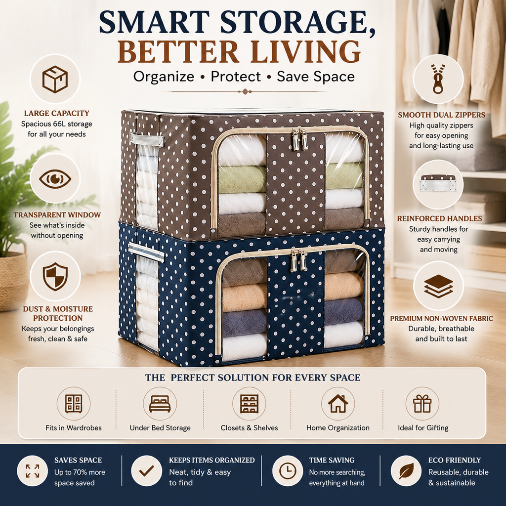 Clothes Organizer for Wardrobe, for Clothes with Zip - 66 Litre