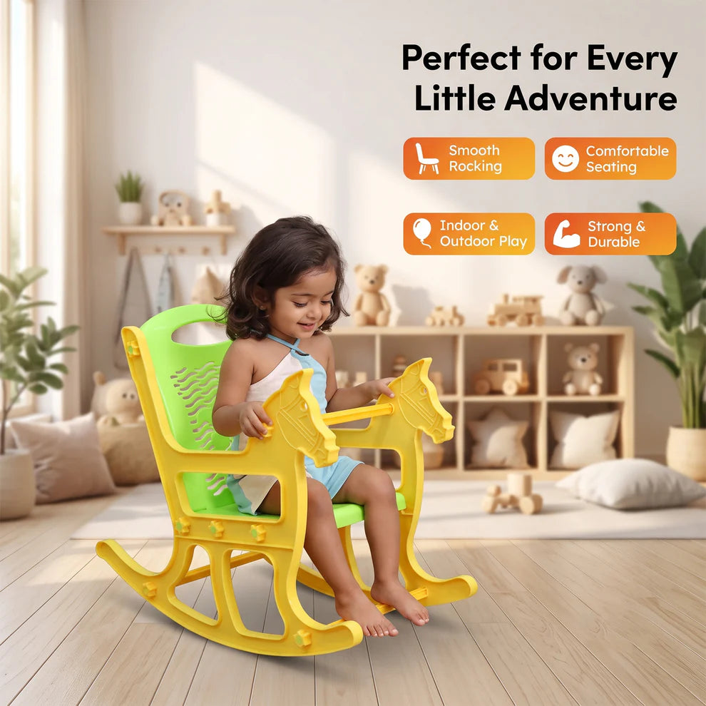 Kids Plastic Horse Rocking Chair, Baby Rocker Seat with Backrest (1 Pc)