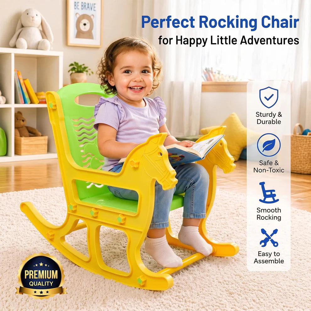 Kids Plastic Horse Rocking Chair, Baby Rocker Seat with Backrest (1 Pc)