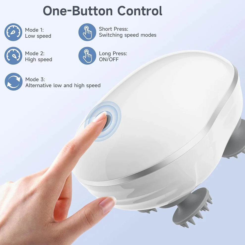 Electric Scalp Massager – Portable USB Rechargeable with 4 Heads