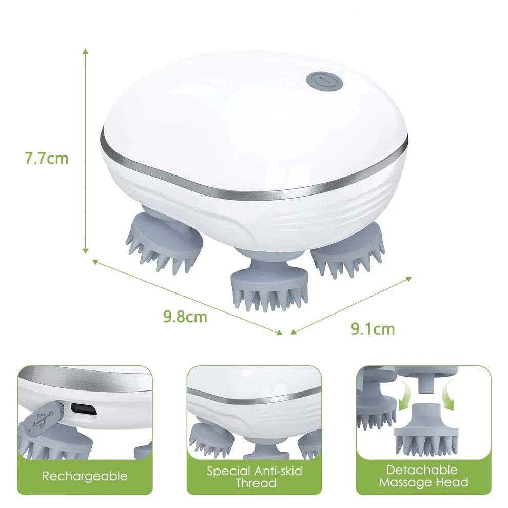 Electric Scalp Massager – Portable USB Rechargeable with 4 Heads