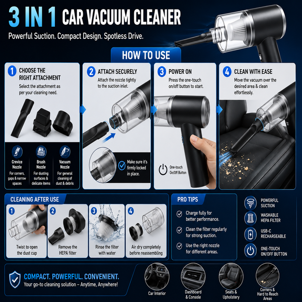 Wireless Vacuum Cleaner – Portable 3-in-1 For Car & Home